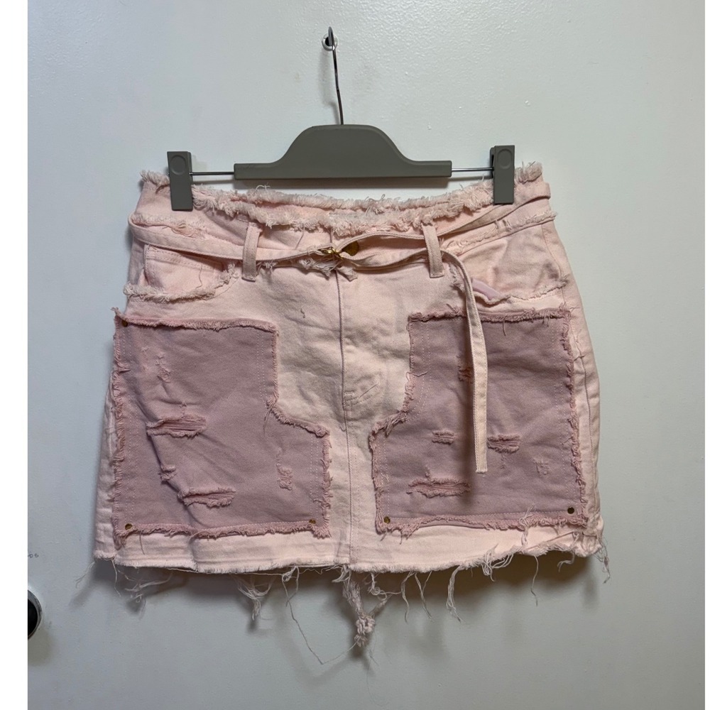 First Row Pink Mini Skirt Womens XLarge Distressed Street Wear Pockets